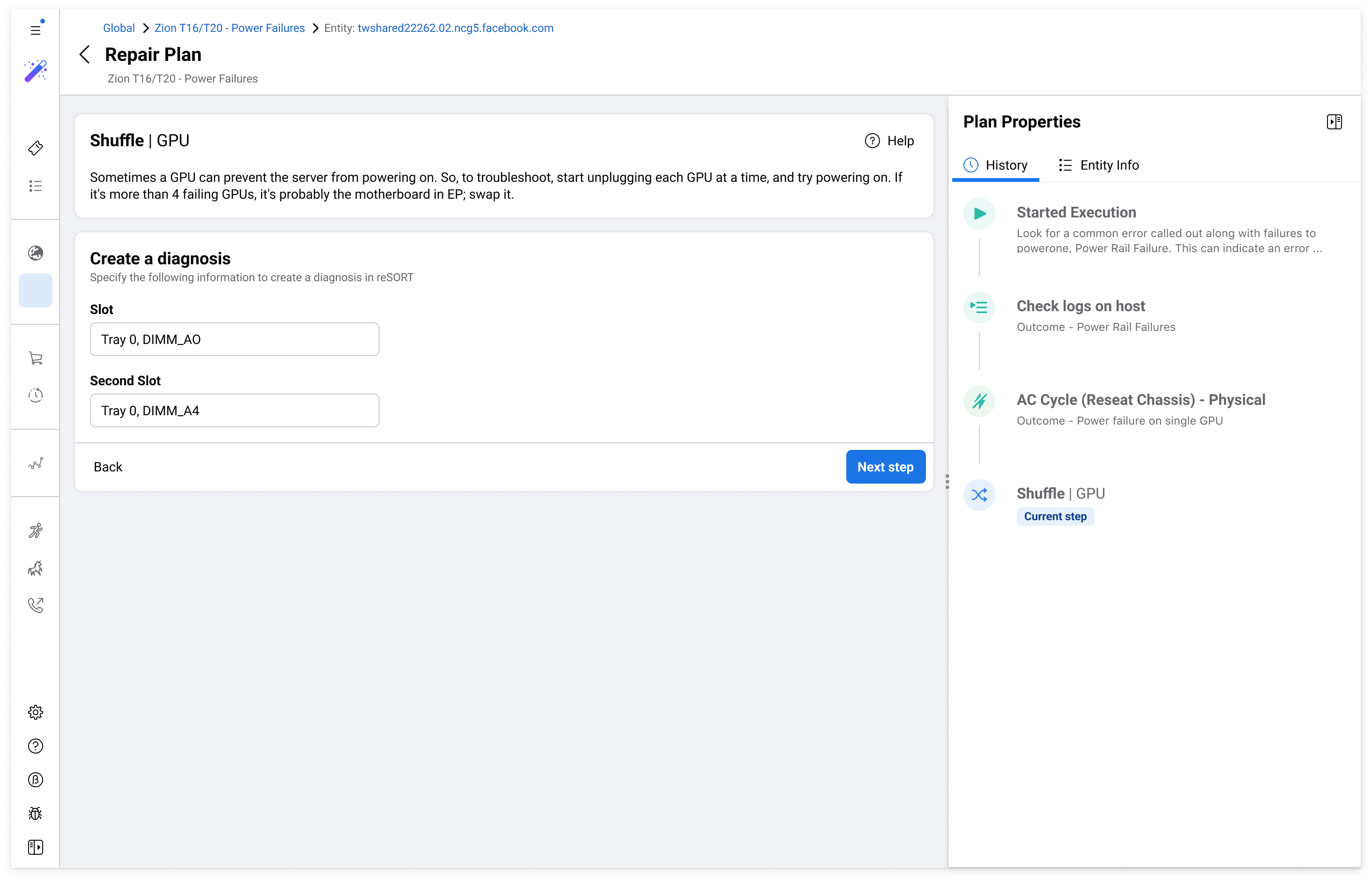 Repair Plan executing Shuffle GPU step